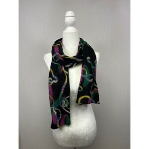 Abstract Retro Madison 88 Womens OS Black Multi Color Wool Blend Knit Scarf
